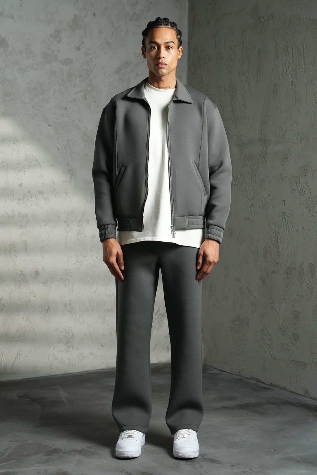 ENSEMBLE NÉOPRÈNE ANTHRACITE JOGGING ET VESTE COL MONTANT