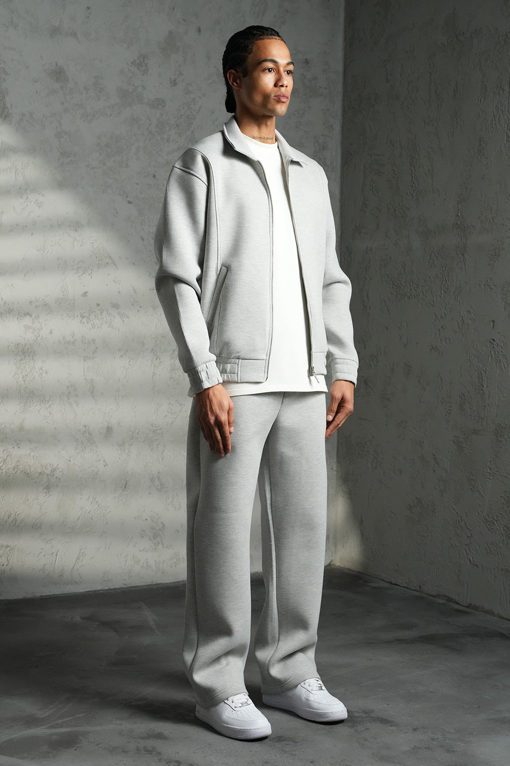 ENSEMBLE NÉOPRÈNE GRIS JOGGING ET VESTE COL MONTANT