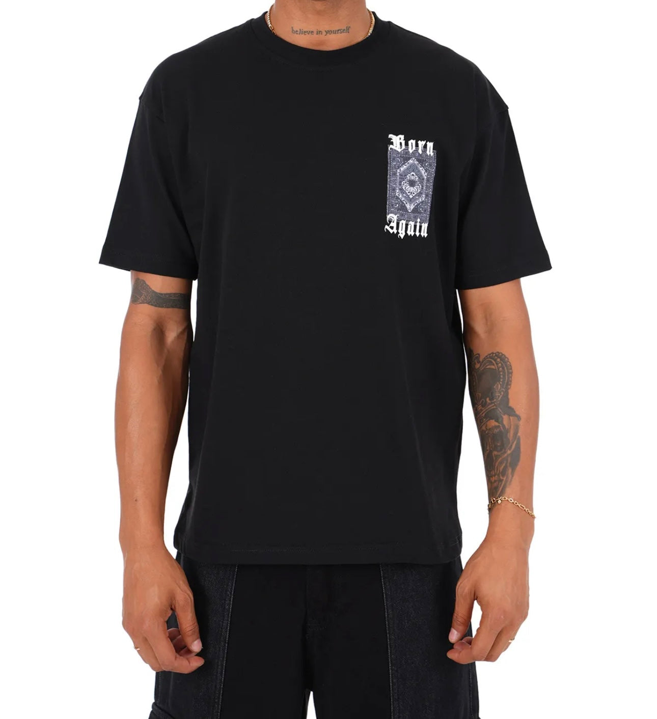 T-SHIRT OVERSIZE NOIR MOTIF ( BORN AGAIN )