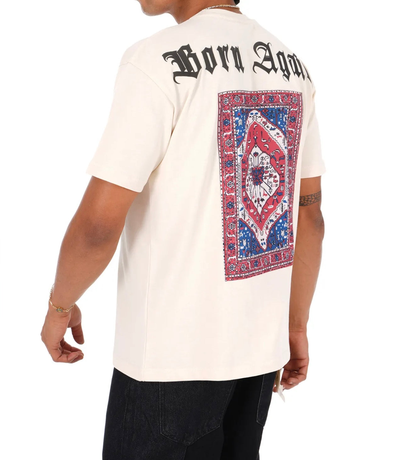 T-SHIRT OVERSIZE BEIGE MOTIF ( BORN AGAIN )