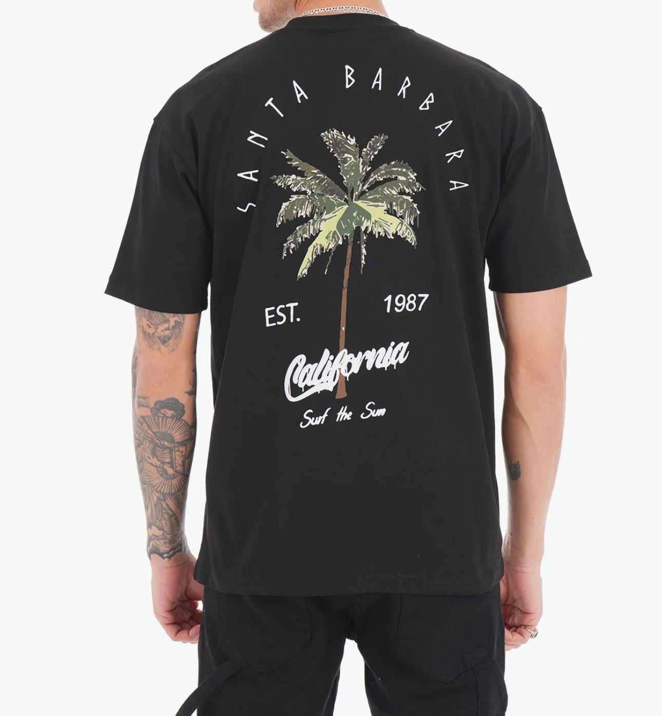 T-SHIRT OVERSIZE NOIR MOTIF ( PALMIERS )