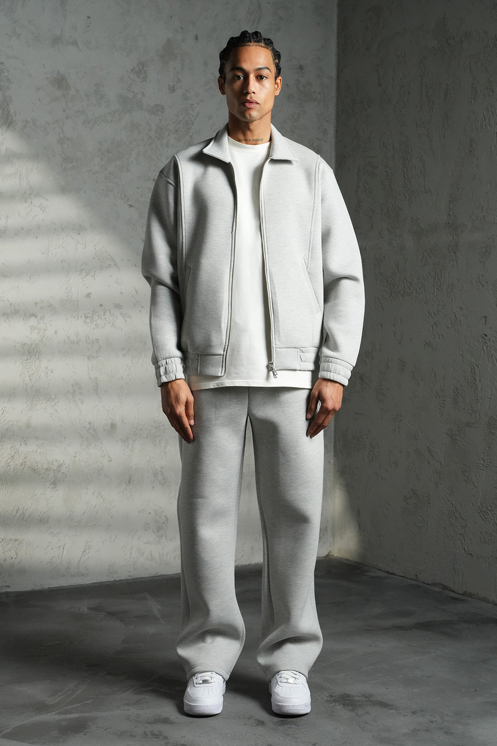 ENSEMBLE NÉOPRÈNE GRIS JOGGING ET VESTE COL MONTANT