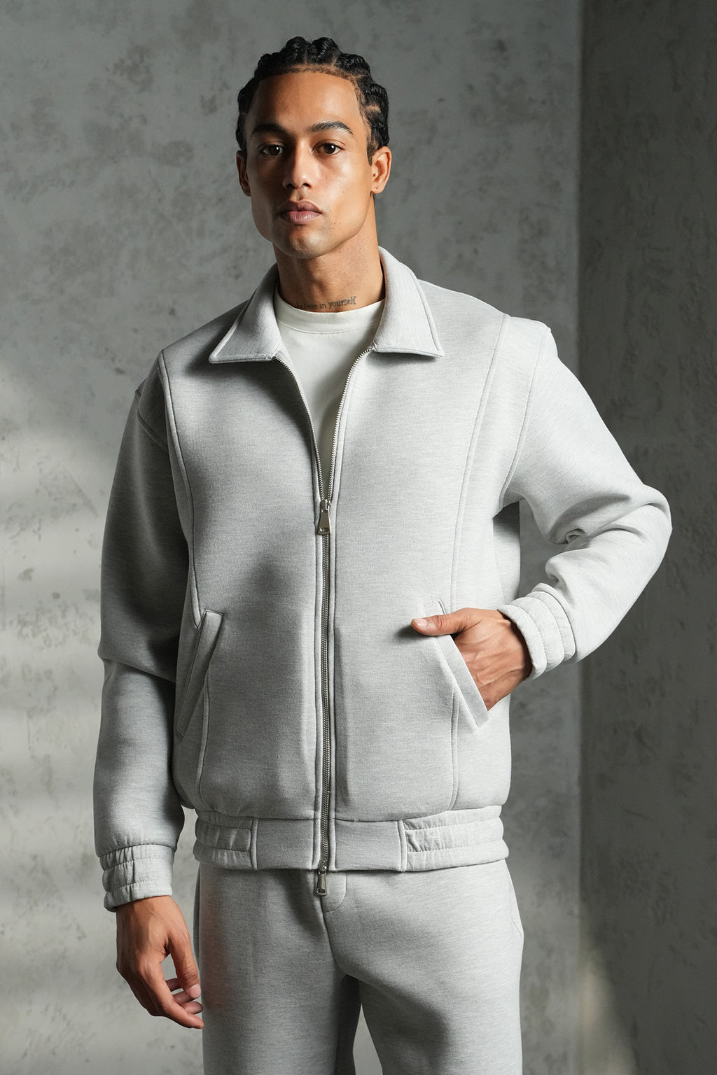 ENSEMBLE NÉOPRÈNE GRIS JOGGING ET VESTE COL MONTANT