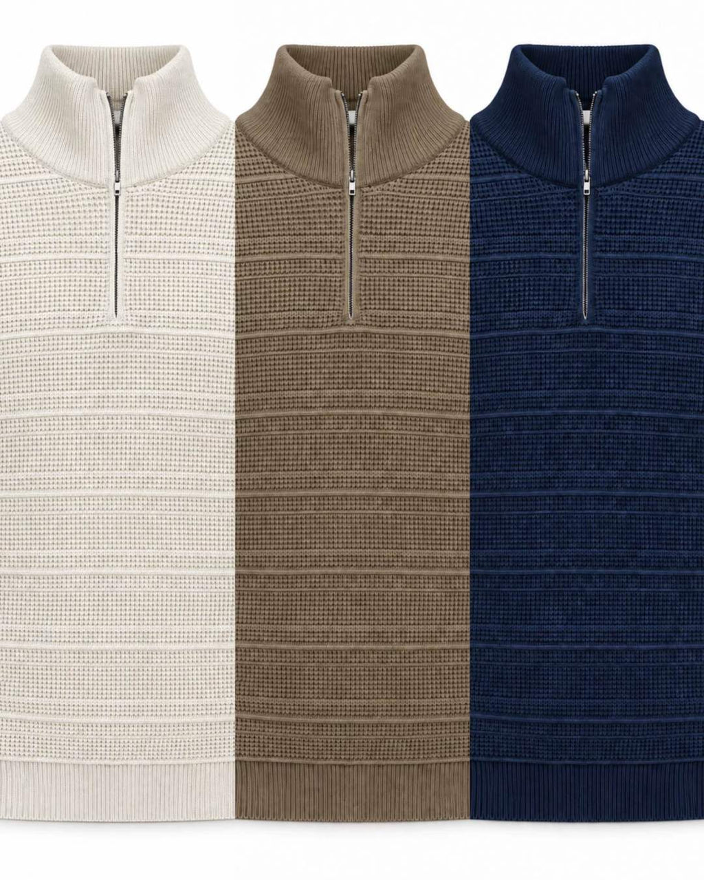 PULL MI-ZIP À MOTIF - 3 COULEURS